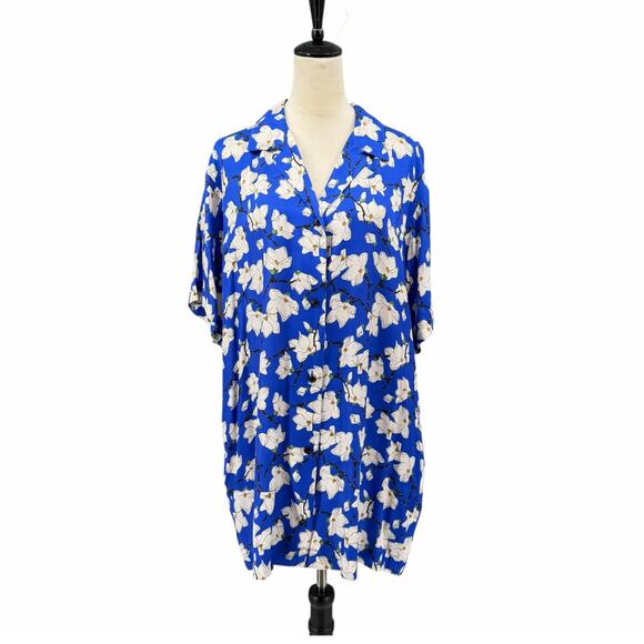 Rag & Bone Blue Floral Print Silk Collared Button Down Shirt Dress - Picture 1 of 13